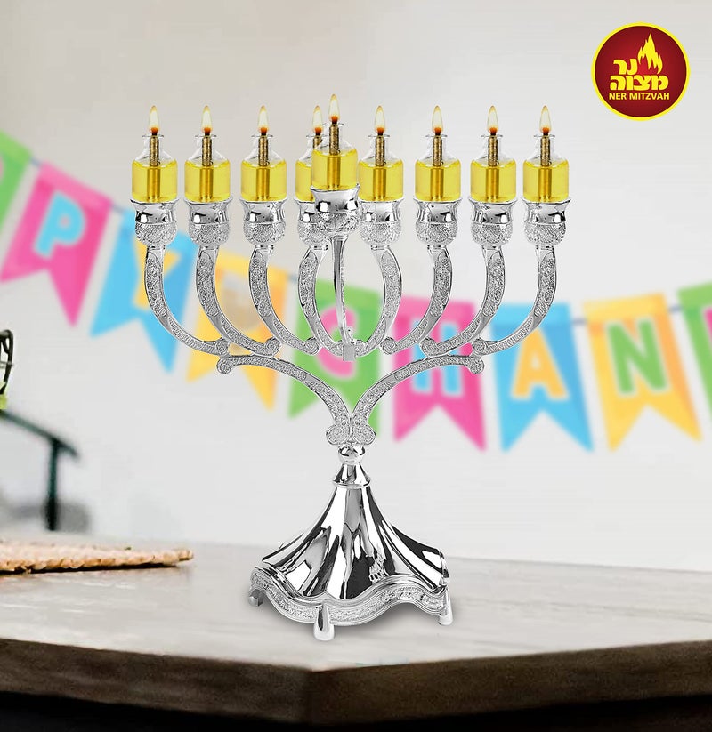 Ner Mitzvah Pre-Filled Menorah Oil Cup Candles - Hanukkah Ohr Lights - 100% Olive Oil with Cotton Wick in Glass Cup - Medium Size  44 per Pack  Burns Approx. 2 1/2 Hrs - Image 5